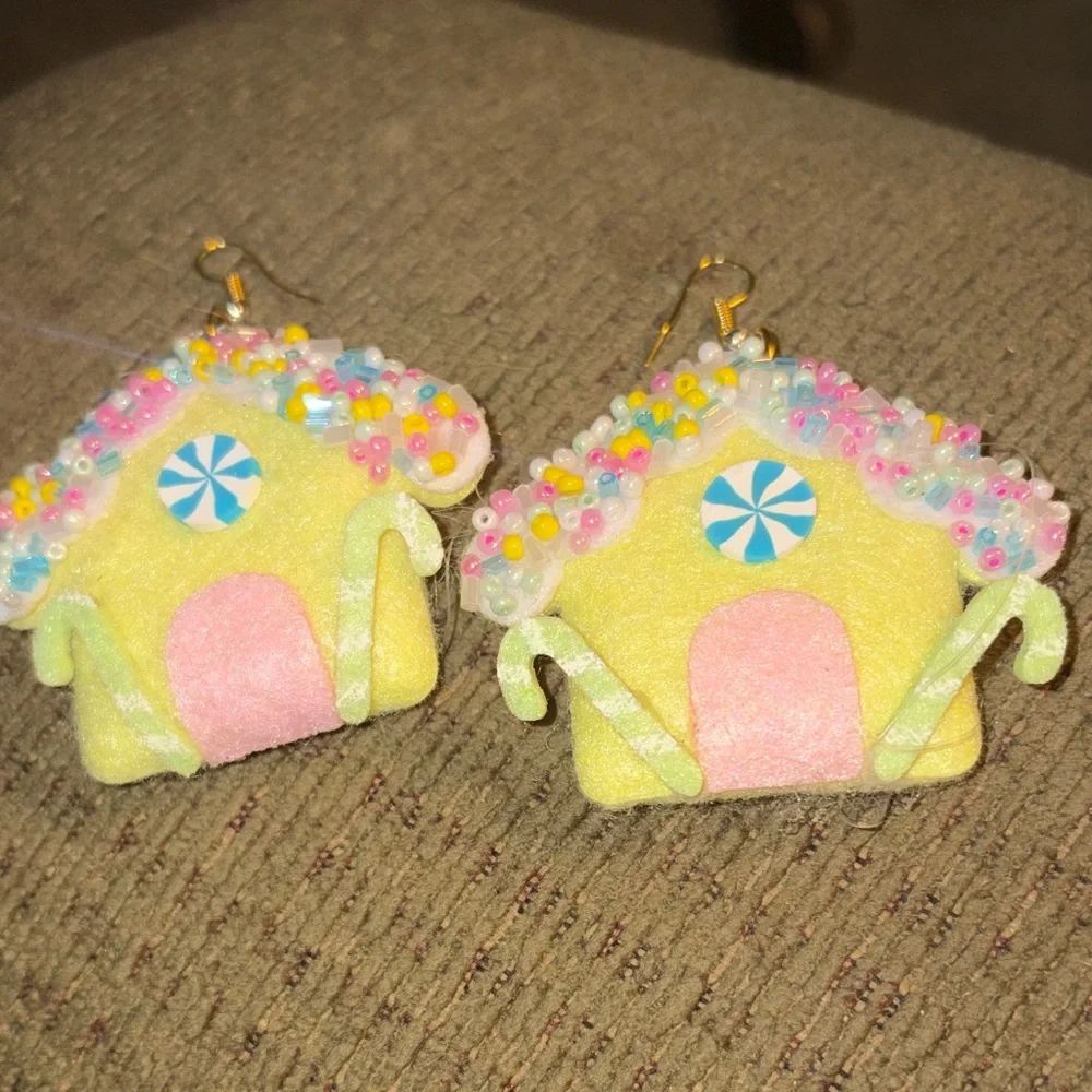 Gingerbread Earrings Felt and Beads New super cute lightweight